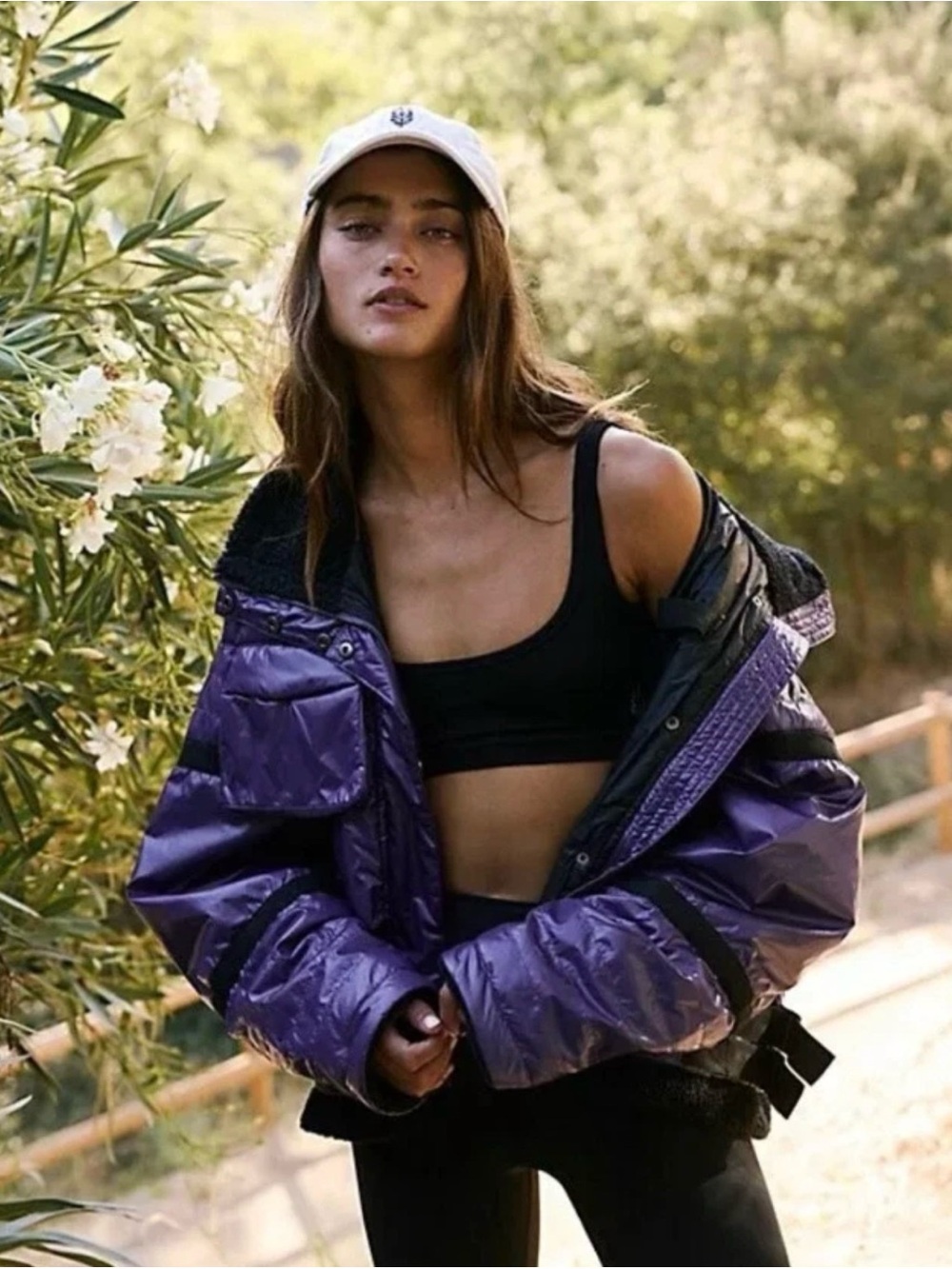Free People Movement Vagabond Fleece Shiny Purple Black Oversized Bomber Jacket
